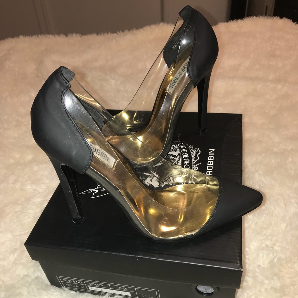 Black and clear heels